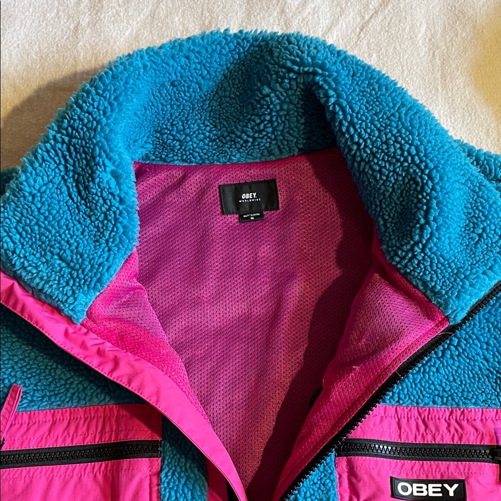 Obey Blue and Pink Fleece Jacket - Picture 3 of 7